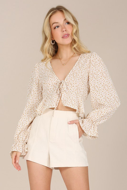 Cute and sexy floral frill blouse
